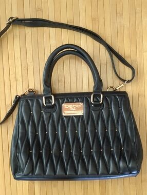 Bebe Black Quilted Satchel Purse Handbag W/ Gold Hardware